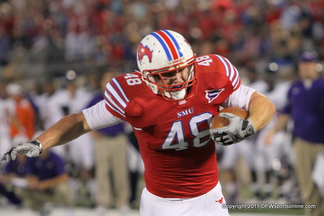 SMU's Zach Line scored 5 touchdowns against NSU. Photo by George Walker for DFWsportsonline